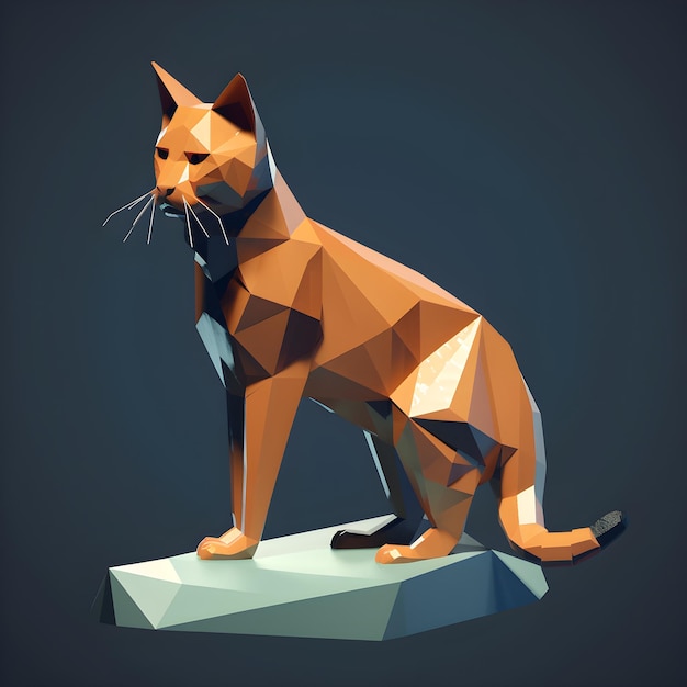 Eine Katze sitzt auf einem Stück Eis im Low-Poly-Stil