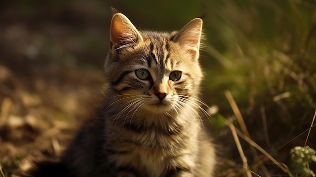 Eine Katze sitzt im Gras