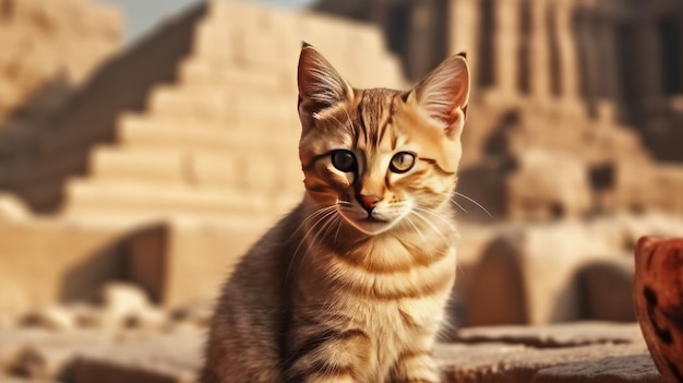 Eine Katze sitzt vor einem Tempel in Ägypten