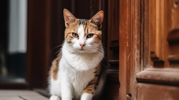 Eine Katze sitzt vor einer Tür