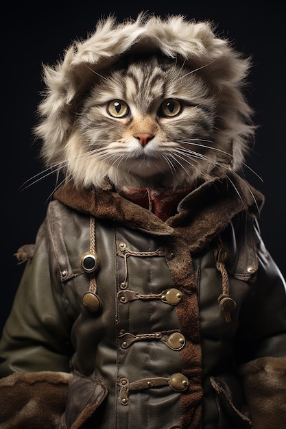 Foto eine katze trägt eine winter-bergjacke