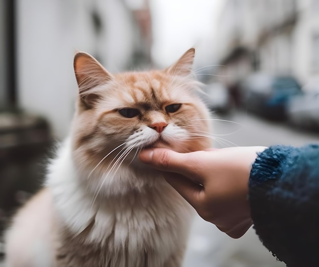 Eine Katze wird von einer Person gestreichelt.