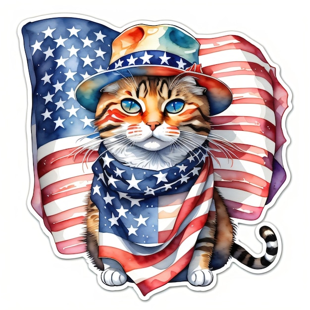 Eine Katzenmalerei mit amerikanischer Flagge