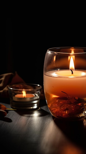 Eine Kerze in einem Glas mit dem Wort Kerze darauf
