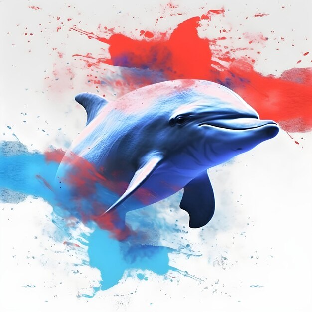 Foto eine ki-generierte illustration eines blauen delphins mit den kontrastierenden farben rot, weiß und blau