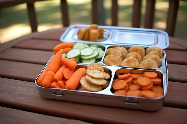 Foto eine kinder-lunchbox mit hühnchen-nuggets-karotten-block-1_0jpg