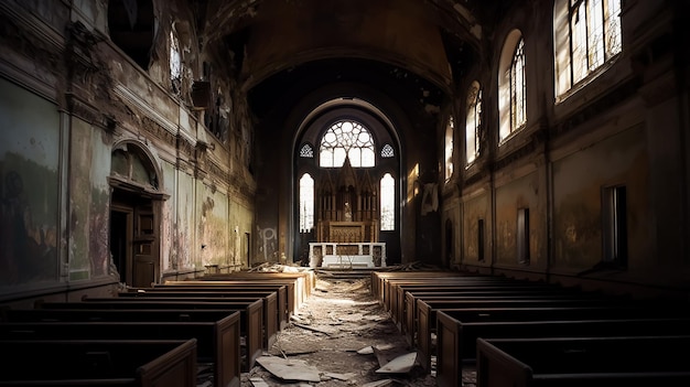 Eine Kirche mit einem Buntglasfenster