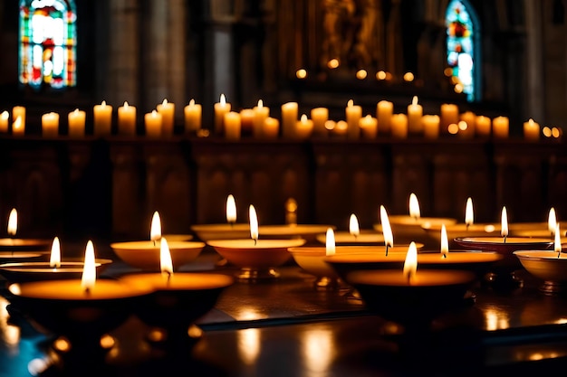 Eine Kirche mit einem Haufen Kerzen in der Mitte