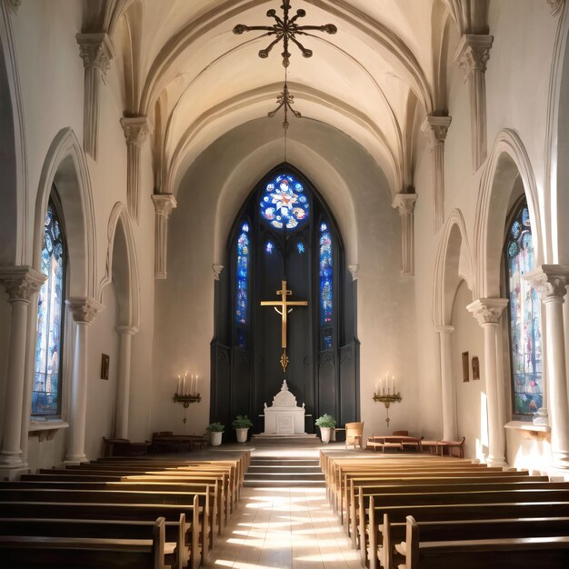 Eine Kirche mit einem Kreuz auf der Spitze