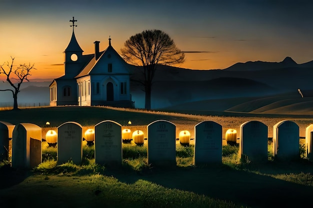 Eine Kirche mit einem Kreuz darauf