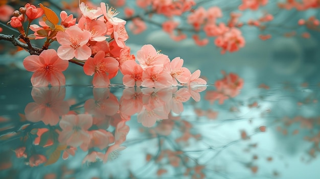 Eine Kirschblüte im Wasser erzeugt eine ruhige und poetische Reflexion.