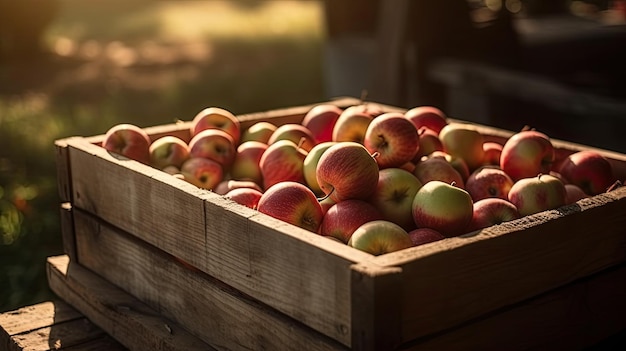 Eine Kiste Äpfel mit dem Wort Apfel darauf