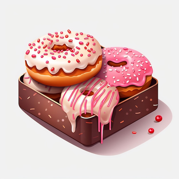 eine Kiste mit Donuts mit Glasur und Sprinkle darauf