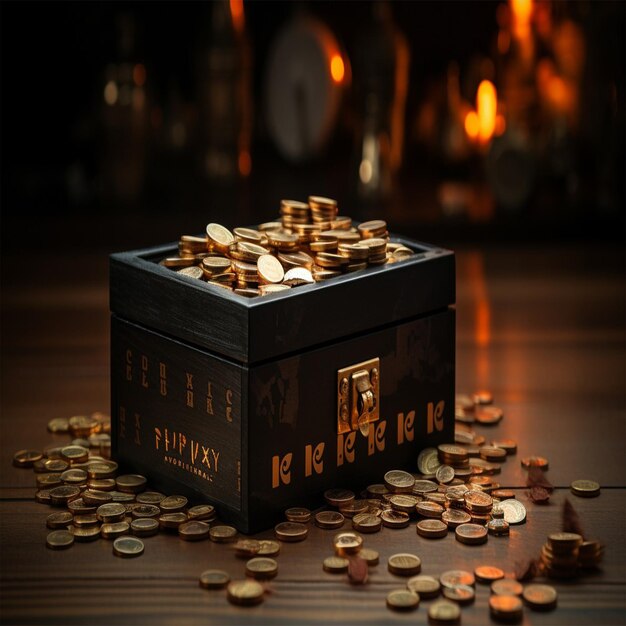 eine Kiste mit Goldmünzen mit den Zahlen 1 2 5 5 5 und 1