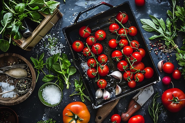 eine Kiste mit Tomaten mit einer Kiste Tomaten auf dem Tisch