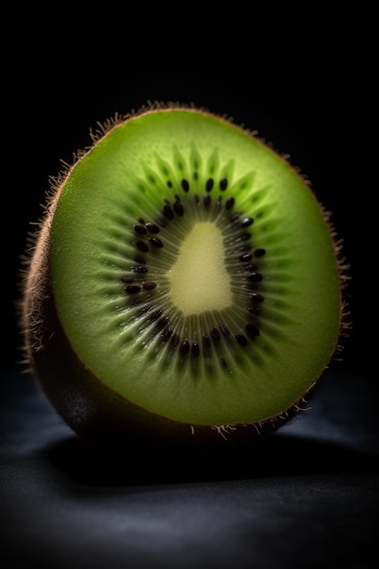 Eine Kiwi mit schwarzem Hintergrund