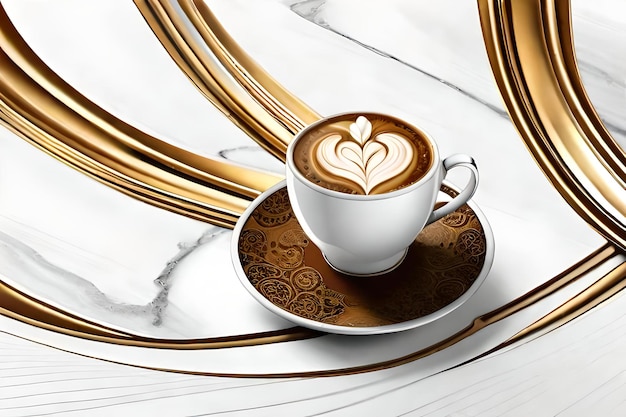 eine klassische Tasse Kaffee in einem eleganten weißen Marmor-Hintergrund, Kaffee-Branding-Vorlage