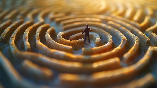 Eine kleine Figur, die sich in einem riesigen Labyrinth bewegt und durch Herausforderungen und Entdeckungen lernt