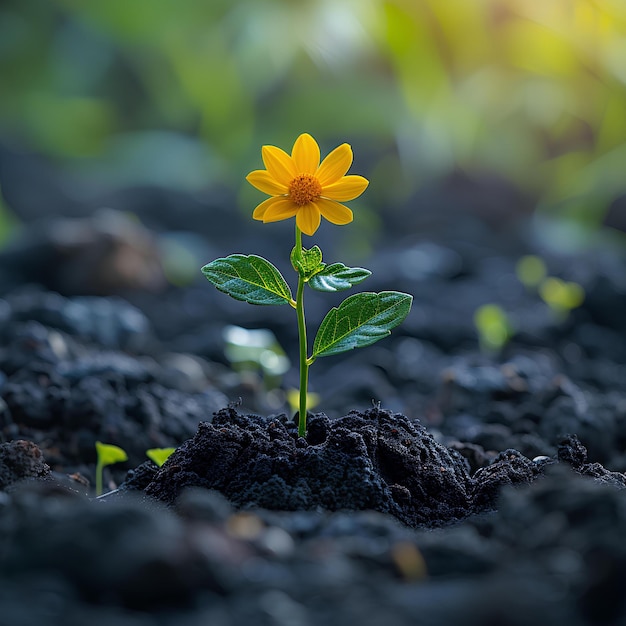 Eine kleine gelbe Blume, die im Boden wächst