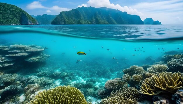 Foto eine kleine grüne insel mit meerestieren