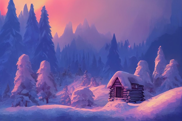 Eine kleine Hütte auf einem schneebedeckten Berg