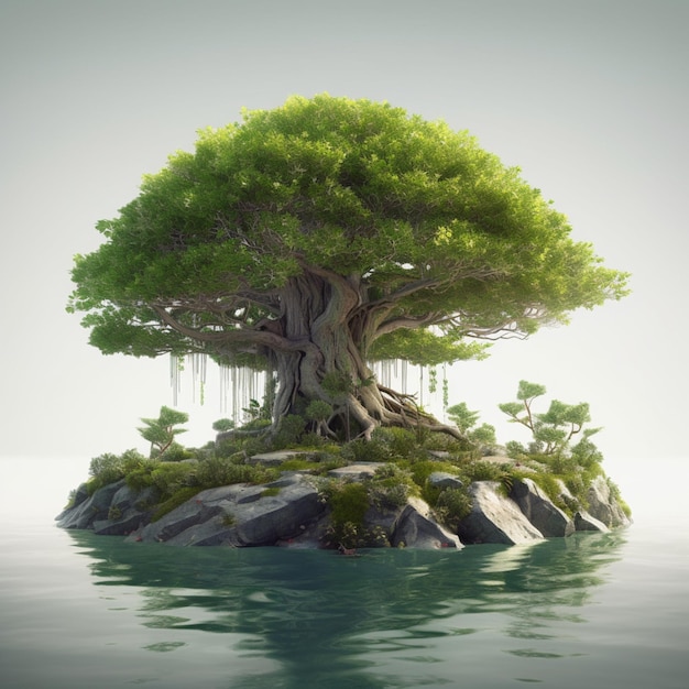 Eine kleine Insel mit einem Baum darauf