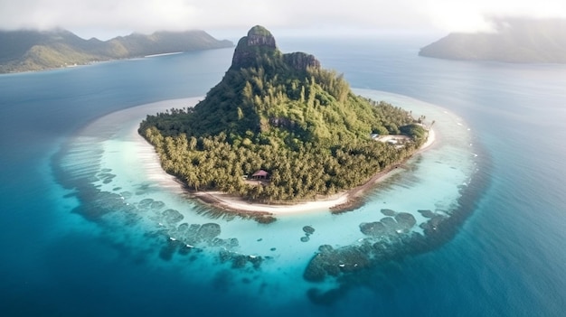 Eine kleine Insel mit einem Strand und einem Haus darauf