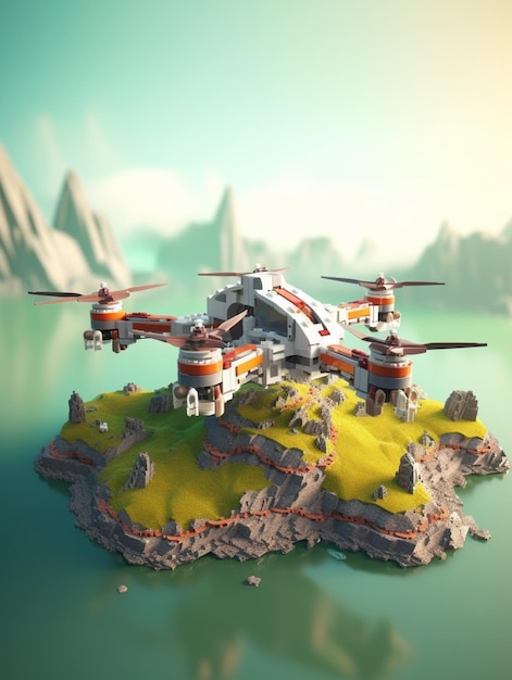 Eine kleine Insel mit einer Drohne darauf