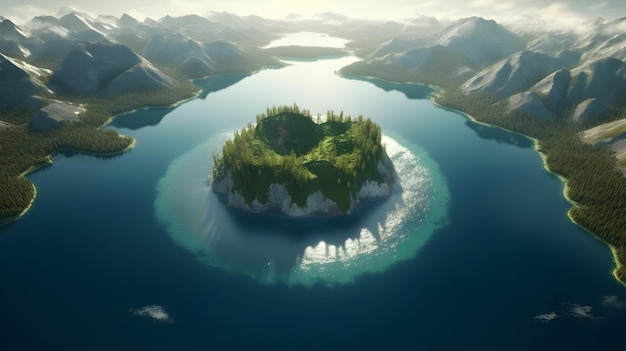 Eine kleine Insel mit einer grünen Insel in der Mitte.