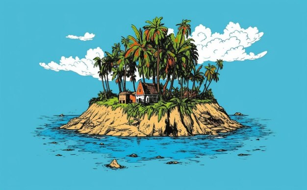 Eine kleine Insel mit Palmen darauf