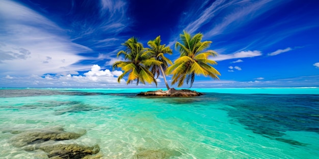 Eine kleine Insel mit Palmen im Ozean