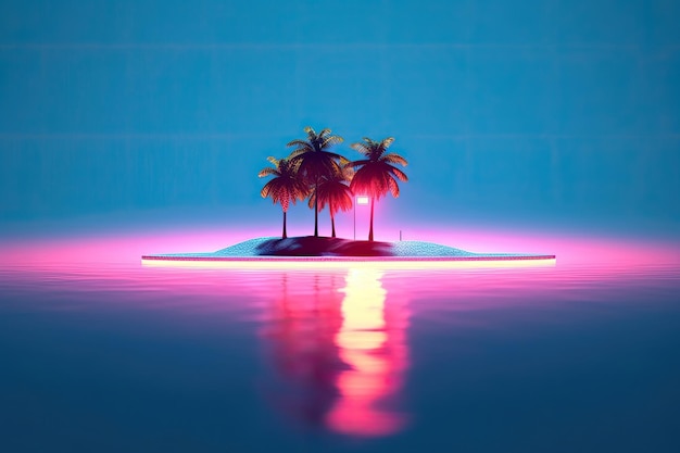 Foto eine kleine insel mit palmen neon paradise generative ai