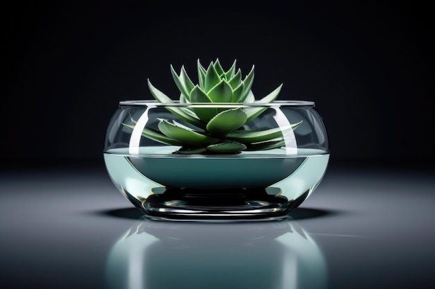 Eine kleine Pflanze wird in einer Glasschale auf einem Tisch ausgestellt. Dieses vielseitige Bild kann zur Darstellung von Natur, Heimdekoration, Garten- oder Zimmerpflanzen verwendet werden