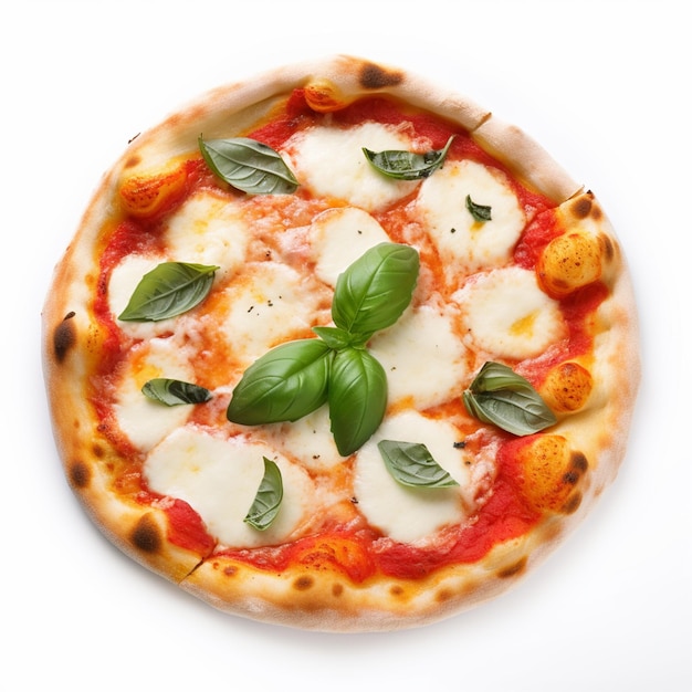 Eine kleine Pizza mit Mozzarella und Basilikum obendrauf
