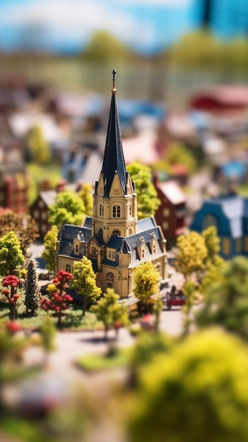 Eine kleine Stadt mit einer Kirche in der Mitte