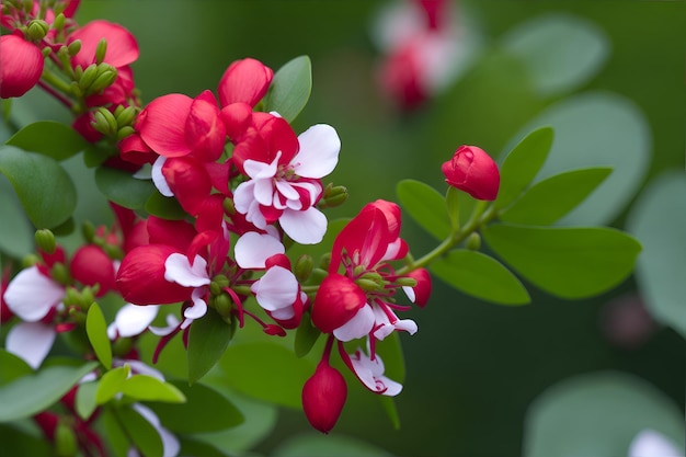 Eine kleine weiße Blume mit roten Beeren