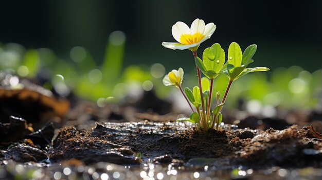 Foto eine kleine weiße blume wächst aus dem boden