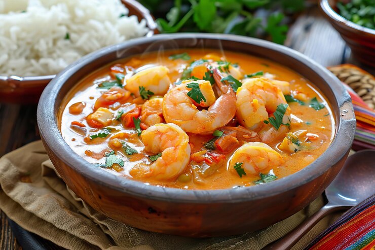 Foto eine köstliche brasilianische moqueca mit garnelen und fisch