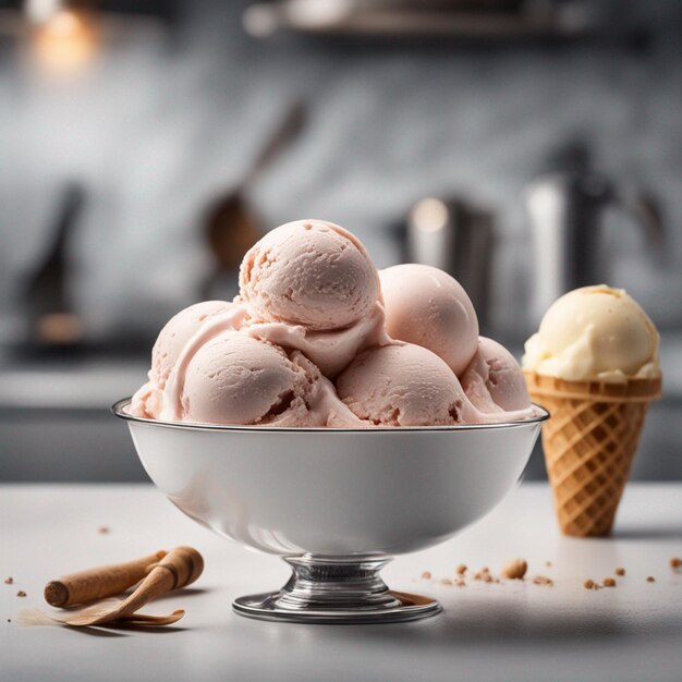 Eine köstliche Eiscreme-Fotografie mit Küchenhintergrund