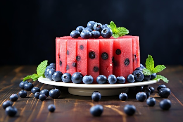 Eine köstliche frische Wassermelone mit Blaubeeren