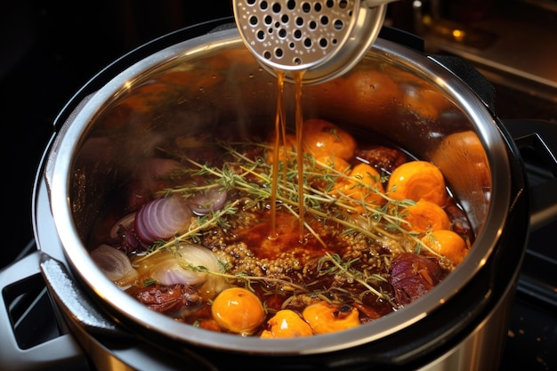 Eine köstliche Mahlzeit in einem offenen Druckkochtopf