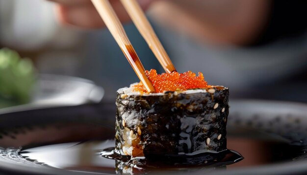 Foto eine köstliche sushi-rolle mit fischrüben