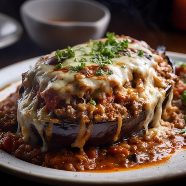 Eine köstliche traditionelle Moussaka mit gefüllter Aubergine