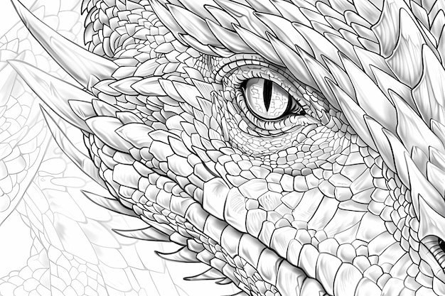 Eine komplizierte Farbbuchseite für Erwachsene mit einem Drachen-Thema mit detaillierten Mustern