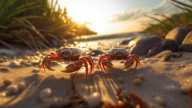 Eine Krabbe am Strand Generative KI-Kunst