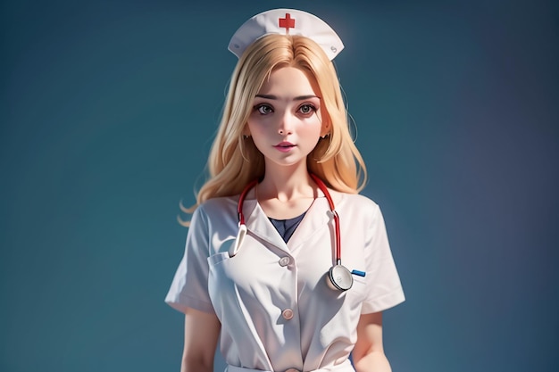 Eine Krankenschwester mit einem roten Kreuz auf ihrer Mütze