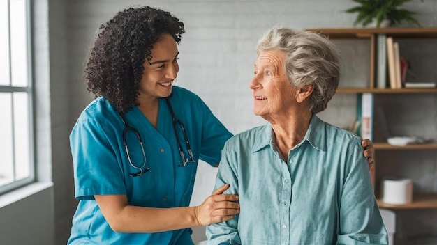 eine Krankenschwester mit einer Krankenpflegerin in einem Raum mit einer Krankenschwster im Hintergrund