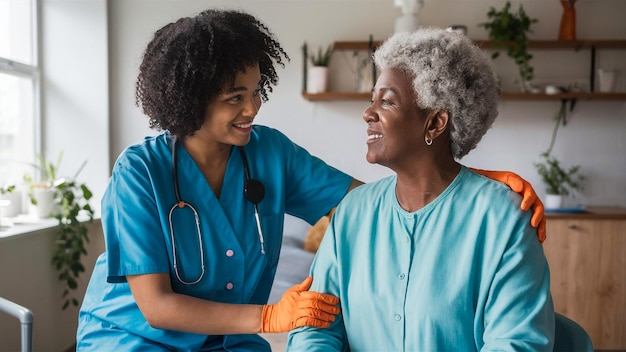 eine Krankenschwester mit einer Krankenpflegerin in einem Zimmer mit einer Kranktschwester