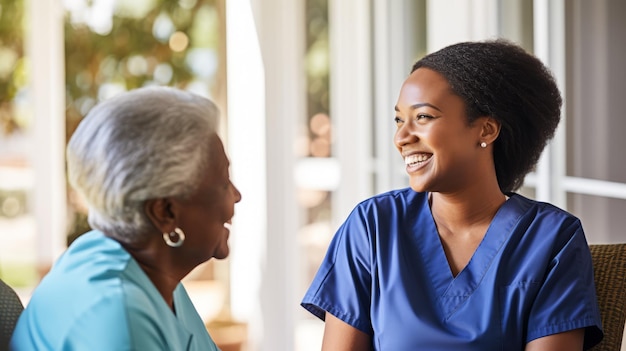 Foto eine krankenschwester spricht mit einem älteren patienten