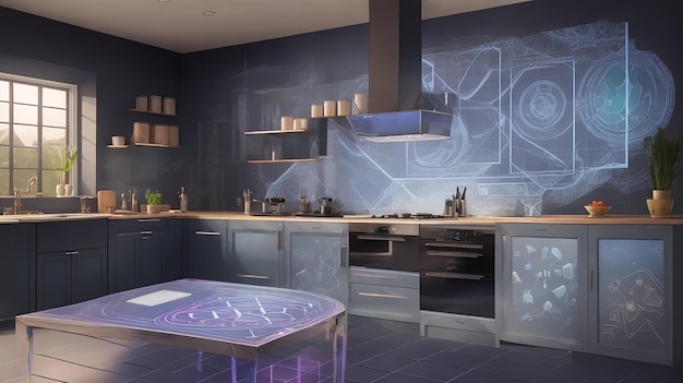 Eine Küche mit holografischer Rezeptprojektion
